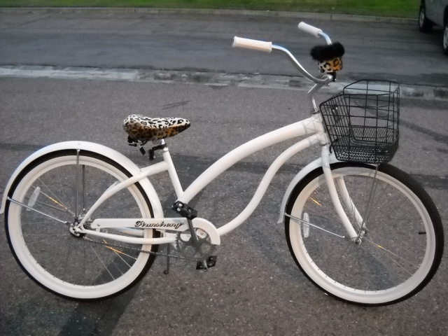 white cruiser bike with basket